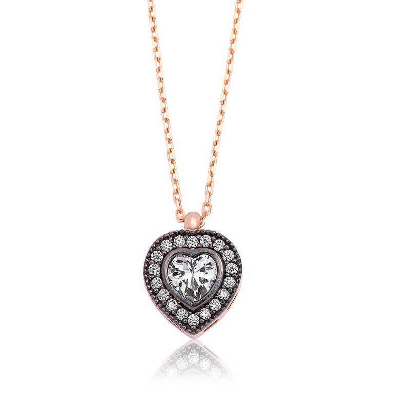 Heart-Shaped Women's Rose Plated Silver Necklace