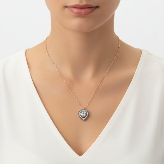 Collier en argent plaqué rose en forme de cœur pour femme