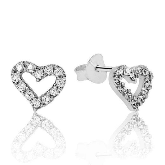 White Heart Stud Silver Earrings