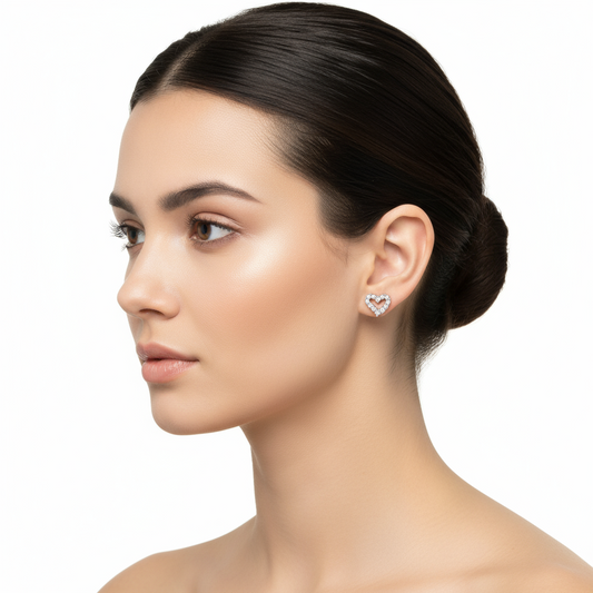 White Heart Stud Silver Earrings