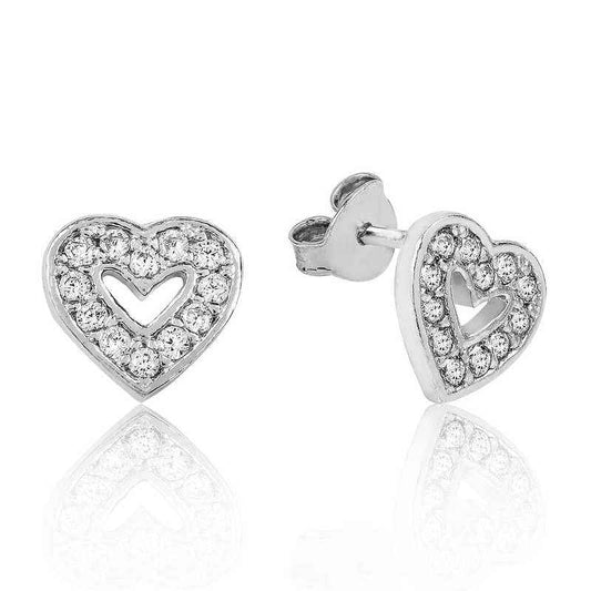White Heart Stud Women's Silver Earrings