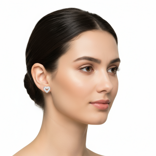 White Heart Stud Women's Silver Earrings