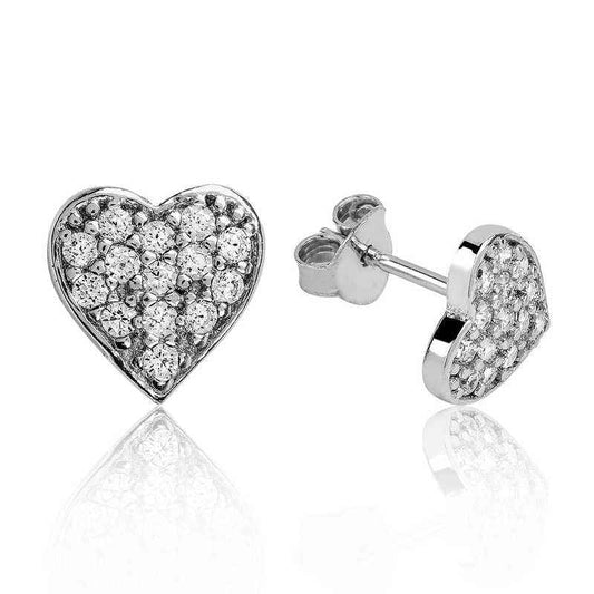 White Heart Stud Women's Silver Earrings