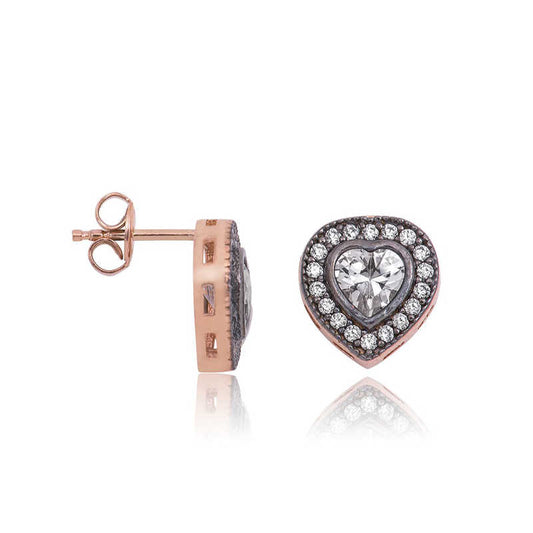 Diamond Setting Heart Stud Women's Silver Earrings