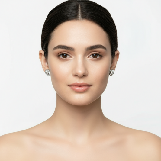 Diamond Setting Heart Stud Women's Silver Earrings