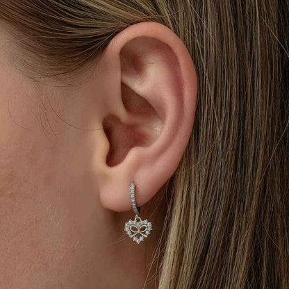Heart Ribbon Dangle Women's Silver Earrings