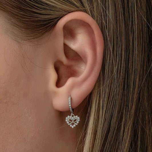 Heart Ribbon Dangle Women's Silver Earrings