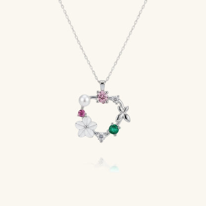 Heart Magnolia Flower Butterfly Women's Silver Pendant