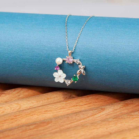 Heart Magnolia Flower Butterfly Women's Silver Pendant