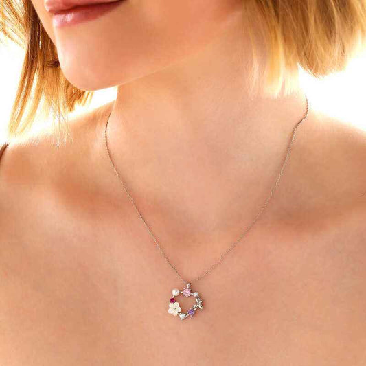 Heart Magnolia Flower Butterfly Women's Silver Pendant