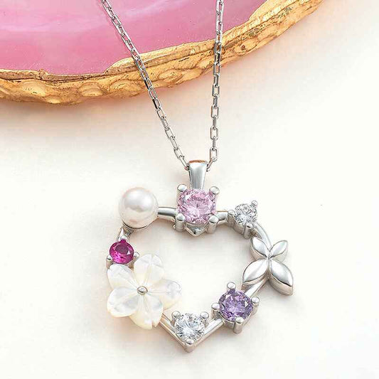 Heart Magnolia Flower Butterfly Women's Silver Pendant