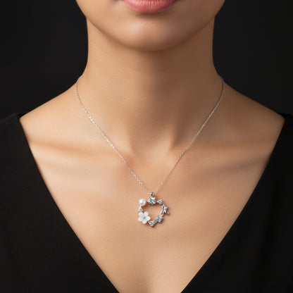 Herz Magnolie Blume Schmetterling Damen Silber Halskette
