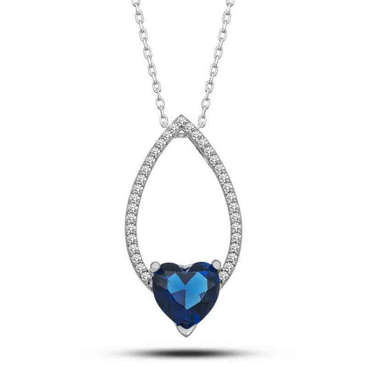 Heart Blue Stone Drop Women's Silver Pendant