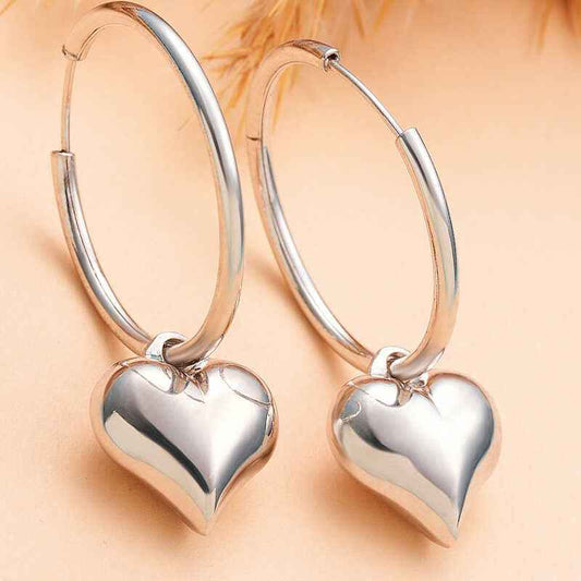 Heart Dangle Women's Silver Earrings