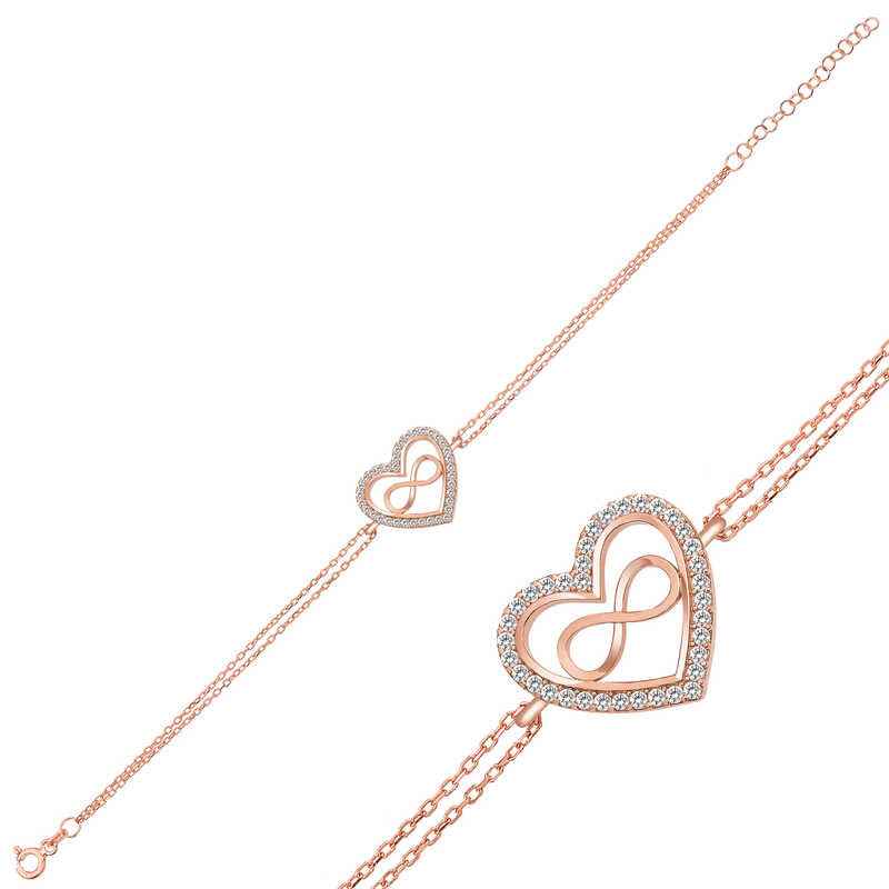 Rose Plated Heart Infinity Women's Silver Bracelet