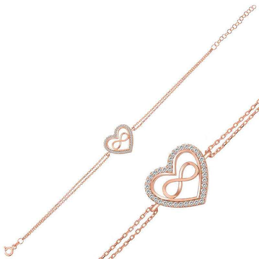 Rose Plated Heart Infinity Women's Silver Bracelet