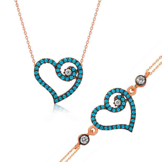 Blue Heart Women's Rose Plated Silver Set