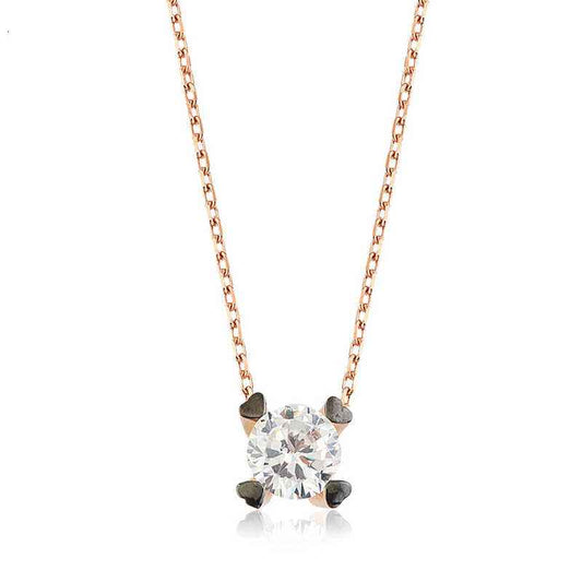 Heart-Shaped Single Stone Women's Silver Necklace