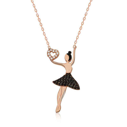 Ballerina Holding Heart Women's Silver Necklace
