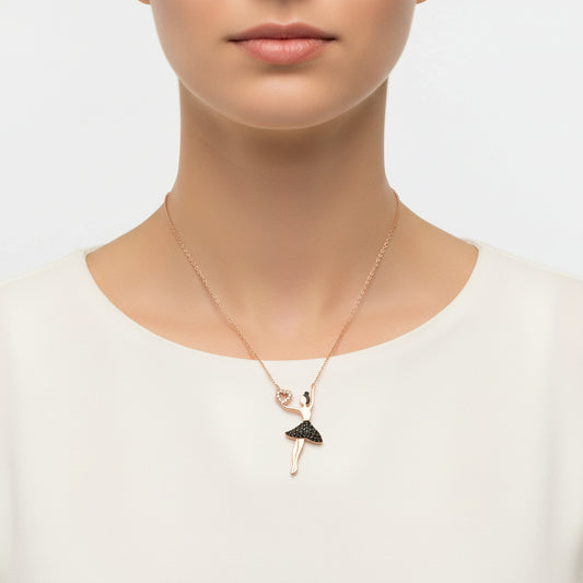 Ballerina Holding Heart Women's Silver Necklace