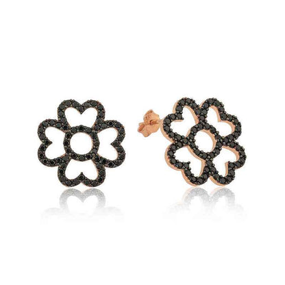 Heart Leaf Flower Silver Earrings