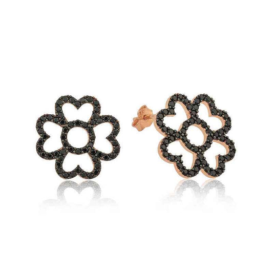 Heart Leaf Flower Silver Earrings