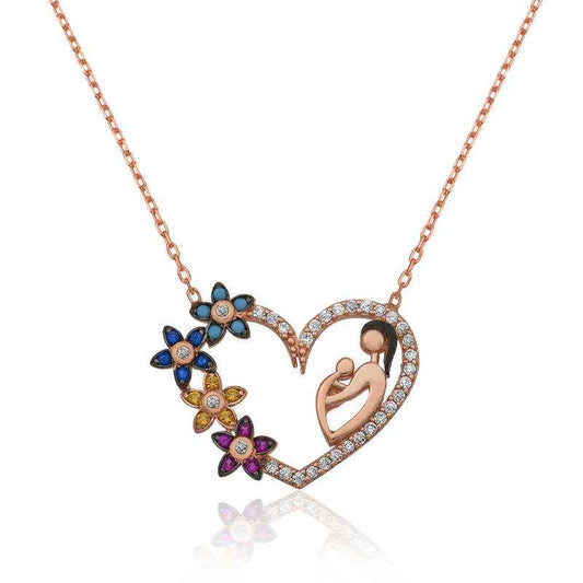 Heart-Shaped Mother & Child Women's Silver Necklace