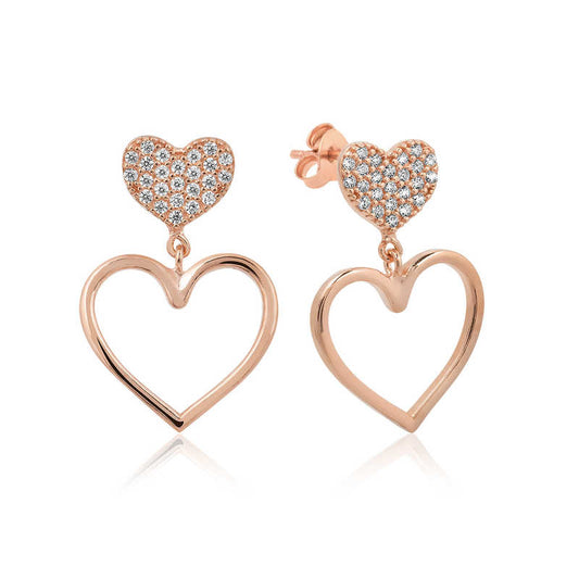 Heart-Shaped Women's Rose Gold Plated Silver Earrings