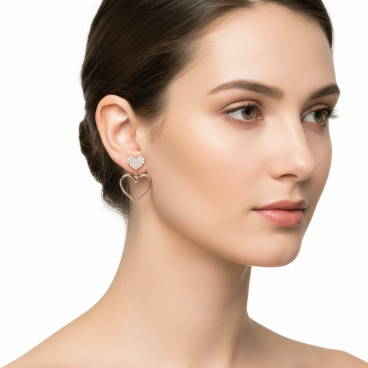 Boucles d'oreilles en argent plaqué or rose en forme de cœur pour femme 