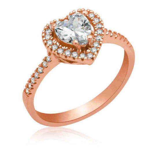 Rose Plated Heart Women's Silver Ring