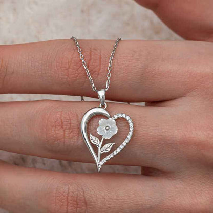 Heart with White Rose Women's Silver Necklace
