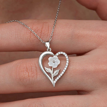 Heart with White Rose Women's Silver Necklace