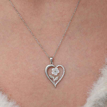 Heart with White Rose Women's Silver Necklace