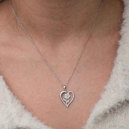 Heart with White Rose Women's Silver Necklace