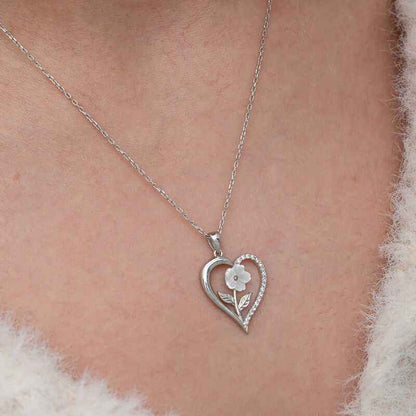 Heart with White Rose Women's Silver Necklace