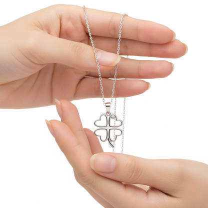 Herz vierblättriges Kleeblatt Damen Silber Halskette