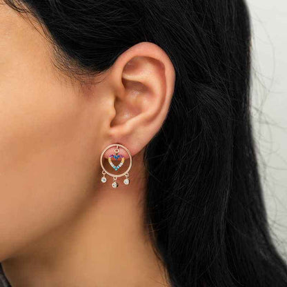 Heart-Shaped Hoop Women's Rose Plated Silver Earrings