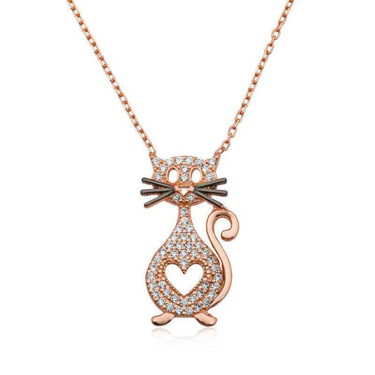 Heart Cat Silver Pendant