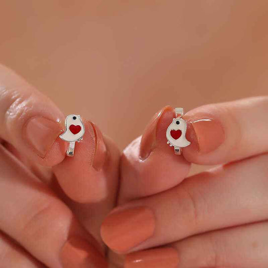 Heart with Bird Children's Silver Earring