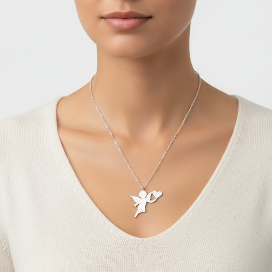 Herz Engel Damen Silber Halskette 