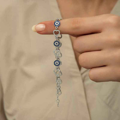 Heart-Shaped Evil Eye Women's Silver Bracelet
