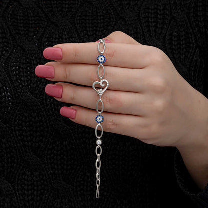 Heart Shaped Evil Eye Women's Silver Bracelet