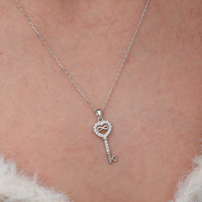 Heart Key Infinity Women's Silver Necklace