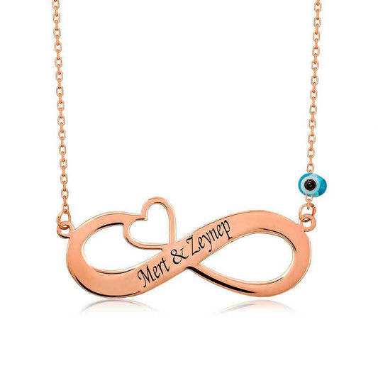 Rose Heart Infinity Name Silver Necklace