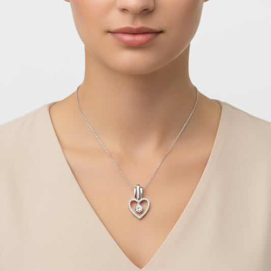 Heart Shaped Single Stone Women's Silver Necklace