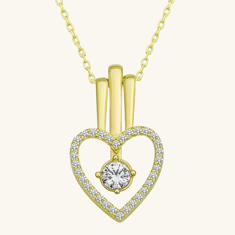 Gold Plated Heart Single Stone Women's Silver Pendant