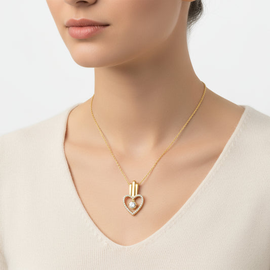 Gold Plated Heart Single Stone Women's Silver Necklace