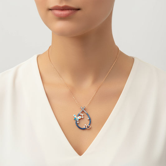 Heart and Butterfly Drop Women's Silver Necklace