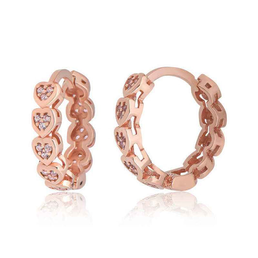 Heart Shaped Pink Zircon Stone Hoop Women's Silver Earring