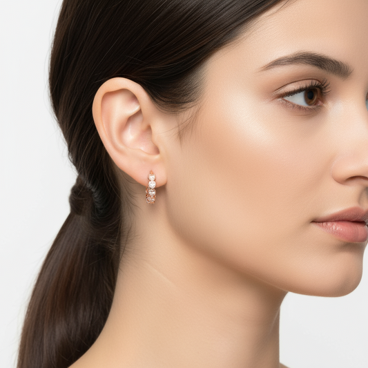 Boucles d'oreilles créoles en argent pour femme avec pierre de zircone rose en forme de cœur